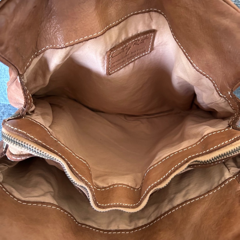 Costanza Rota Brown Leather Tote Bag Made in Italy Triple Compartment Cognac - Picture 4 of 12